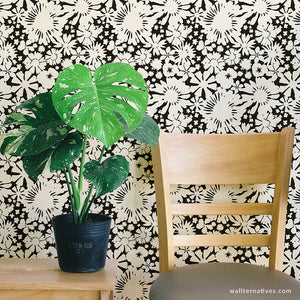 Black and White Wallpaper - Modern Flower Wall Pattern Stickers - Wallternatives.com