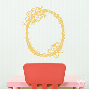 Retro Rose and Flower Frame Vinyl Wall Decals for Cute Kids Room Decor
