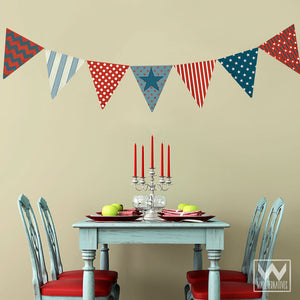 Patriotic Fourth of July Holiday Decorations Removable Wall Decals and Bunting - Wallternatives