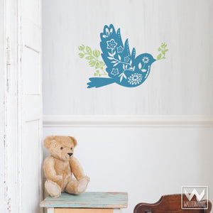 Flower and Bird Vinyl Wall Decals for Kids Room or Nursery Decorating - Wallternatives