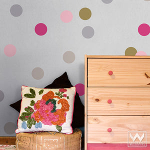 Pink and Gold Polka Dots Circles Vinyl Wall Decals - Wallternatives