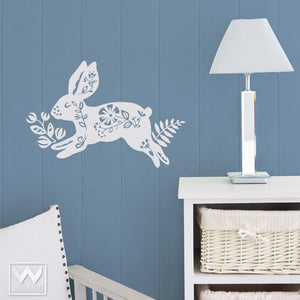 Wall Stickers for Easy Nursery or Kids Rooms - Colorful Bunny and Flower Vinyl Wall Decals - Wallternatives