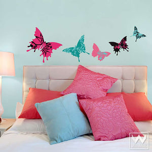 Decorate a dorm or girls room with floral pattern and butterfly wall art - Removable Wall Decals