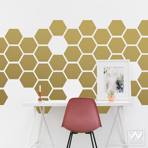 Medium Hexagons Shapes Vinyl Wall Decals for Honeycomb Bee Nursery Decor or Modern Mid Century Bedroom - Wallternatives
