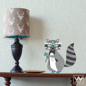 Cute Forest Animals and Raccoon Removable Wall Decals for Boys Nursery Decor - Wallternatives