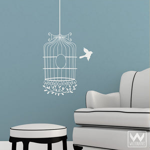 Flying bird cage wall decal for vintage home decor - Wallternatives