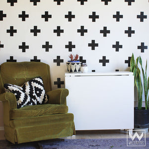 Simple Modern Black and White Teen Dorm Decor - Plus Sign Cross X Shape Vinyl Removable Wall Decals - Wallternatives