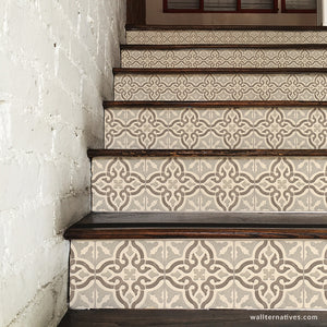 Neutral Beige Old World Spanish Tiles Design - DIY Stair Riser Decals for Decorating - Wallternatives