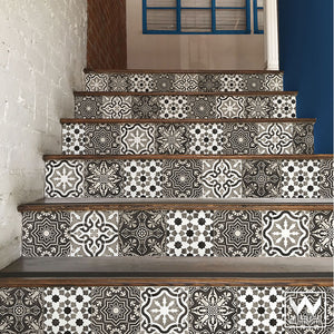Gray Old World Spanish Tiles Design - DIY Stair Riser Decals for Decorating - Wallternatives