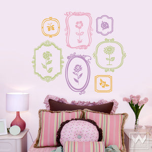 Colorful Girly Framed Floral Vinyl Wall Decals - Wallternatives