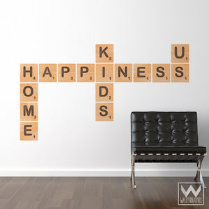 Happiness Alphabet Wood Scrabble Tiles Removable Wall Decals - Wallternatives