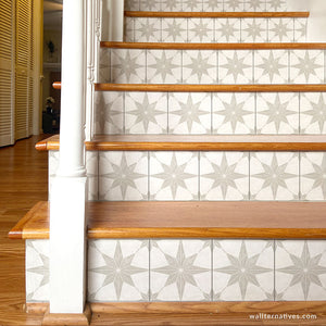 Neutral decor farmhouse style tile stairs decals star tile decals for stairs - Wallternatives wallternatives.com