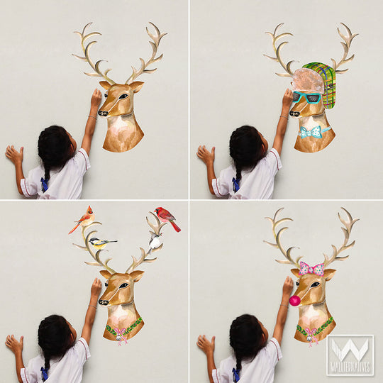 Peel and Stick Reindeer Dress Up Wall Decal Christmas Decorations