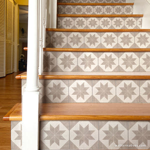 Modern Farmhouse Tiles Removable Wallpaper for Stairs - Wallternatives wallternatives.com