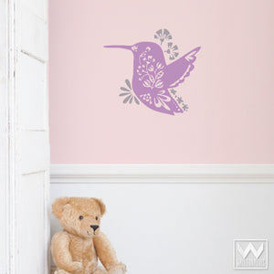 Flower and Hummingbird Vinyl Wall Decals for Kids Room or Nursery Decorating - Wallternatives