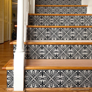 Augusta Tile Stair Riser Decals: Black on White