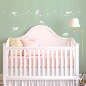 Birds on a Wire Delicate and Sweet Nursery Decor or Shabby Chic Wall Art - Bird Vinyl Wall Decals - Wallternatives