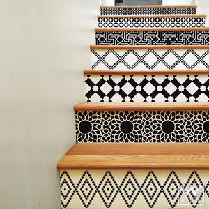 Black and White Moroccan Interior Design - DIY Stair Riser Decals for Decorating - Wallternatives