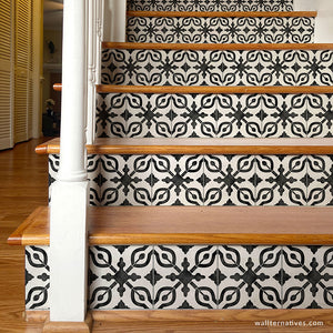 Black and White Stairs Design European Tile Pattern Stair Stickers - Wallternatives wallternatives.com