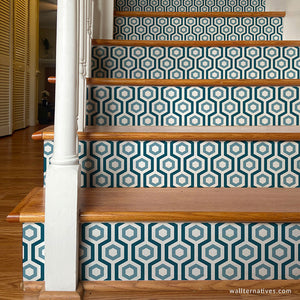 Blue Pattern Stair Decals DIY Wallpaper Stairs Design - Wallternatives wallternatives.com