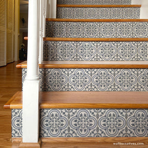 Blue and White Spanish Tiles Stair Riser Decals - Wallternatives wallternatives.com