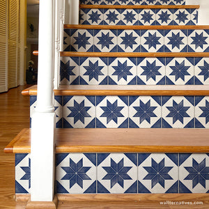 Decorative Tiles Stair Decals Wallpaper Stair Stickers Blue Stair Tiles
