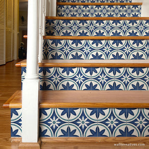 Blue Moroccan Tile Stairs Peel and Stick Decals - Wallternatives wallternatives.com