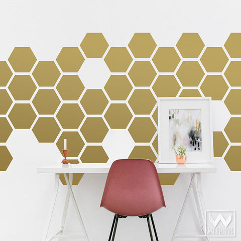 JUEKUI Set of 100 Gold Honeycomb Wall Decal Sticker Geometric Hexagon