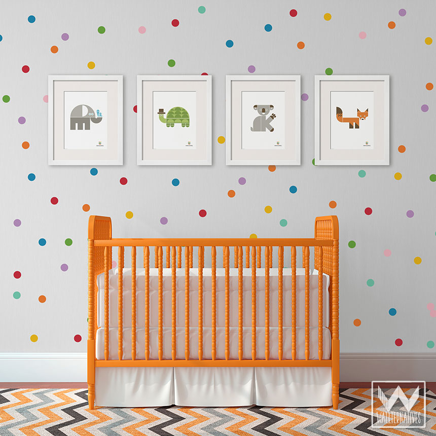 Small Rainbow Dots Shapes Vinyl Wall Decal DIY Colorful Wall Mural