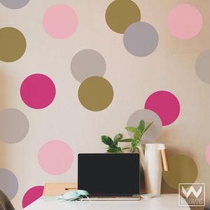 Large Pink Dots Vinyl Wall Decals for Decorating DIY Girls Room or Nursery Wall Designs - Wallternatives