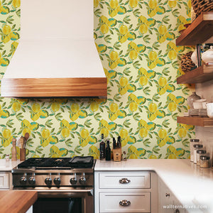Modern Kitchen Lemons Decor with Peel and Stick Painted Wall Art Removable Wallpaper - Wallternatives