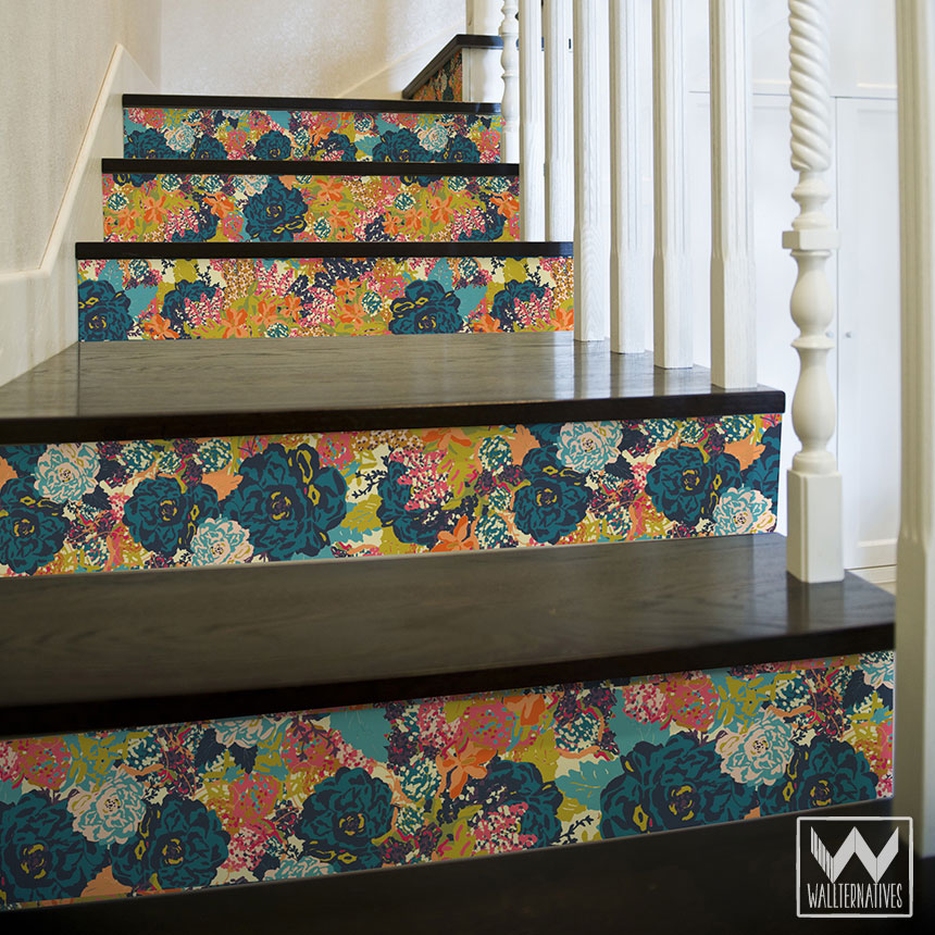 Modern Floral Stair Riser Decals - DIY Painted Stair Pattern Stickers