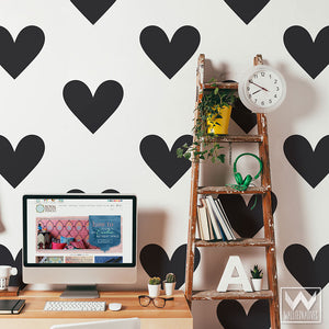 Large Hearts Vinyl Wall Decals for Dorm Room, Bedroom, or Nursery Wall Art - Wallternatives