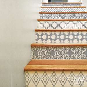 Gray and White Moroccan Stairs Design - DIY Stair Riser Decals for Decorating - Wallternatives