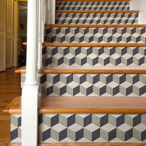 Tumbling Blocks Stair Riser Decals: Gray