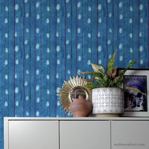 Indigo Blue Fabric Wall Pattern - Peel and Stick Removable Wallpaper Wall Design for Bohemian Bedroom Decor - Wallternatives Wallpapers
