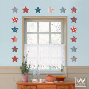 Patriotic Red White Blue Stars Removable Wall Decals for Americana Decor - Wallternatives