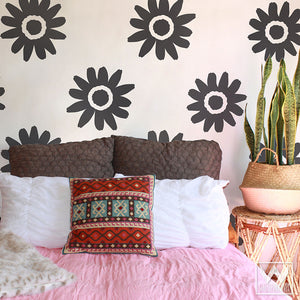 Large Daisy Flowers Vinyl Wall Decals for Boho Bedroom Feature Wall Art - Wallternatives