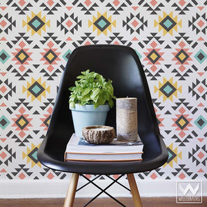 Bold Aztec Print Removable Wallpaper for Colorful Geometric Wall Decor - Wallternatives