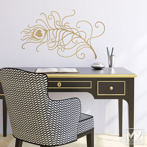 Chic and Trendy Designer Wall Decals - Peacock Feather Design to Stick on Walls - Wallternatives