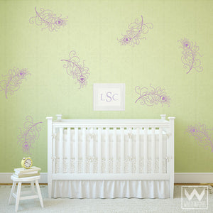 Multiple Peacock Feathers Vinyl Wall Decals to Stick on Nursery or Kids Room Walls - Wallternatives