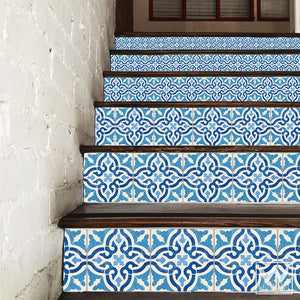 Tiled Stair Risers Pattern with European Farmhouse Style - Spanish Tile Decals for Stairs - Wallternatives