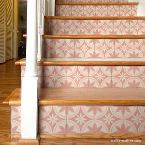 Pink Tile Stair Design Morocccan Tiles Decor Adhesive Decals - Wallternatives