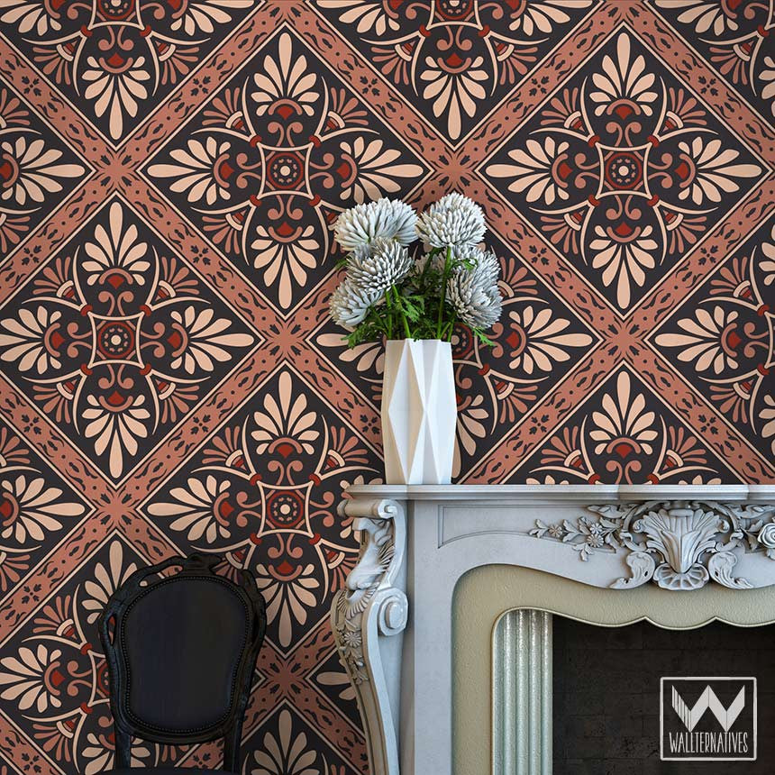 Art Nouveau Feather Damask Removable Wallpaper Peel and Stick Decor