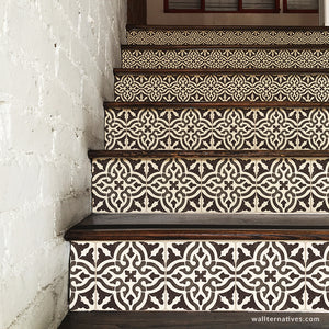 Black and White Old World Spanish Tiles Design - DIY Stair Riser Decals for Decorating - Wallternatives