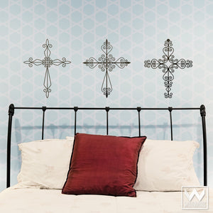 Peel and Stick Wall Art for Bedroom or Living Room - Wrought Iron Cross Vinyl Wall Decals - Wallternatives