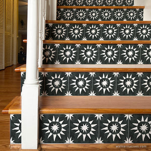 Starburst Stair Riser Decals: White on Black
