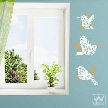 Spring Time Floral Flower Birds Vinyl Wall Decal For Nursery Room Wall ...