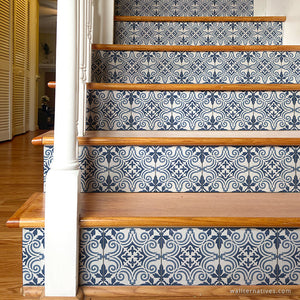Augusta Tile Stair Riser Decals: Blue