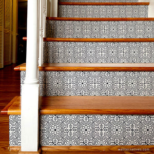Bixby Tile Stair Riser Decals: Black on White